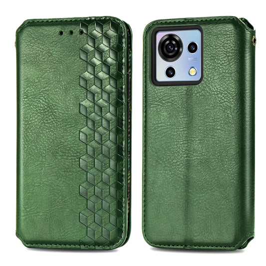 For ZTE Blade V50 Vita Cubic Grid Pressed Magnetic Leather Phone Case(Green) by bashfashion