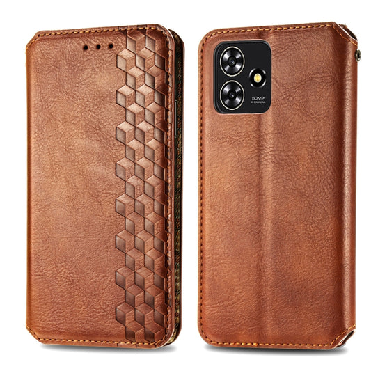 For ZTE Blade A73 4G Cubic Grid Pressed Magnetic Leather Phone Case(Brown) by bashfashion