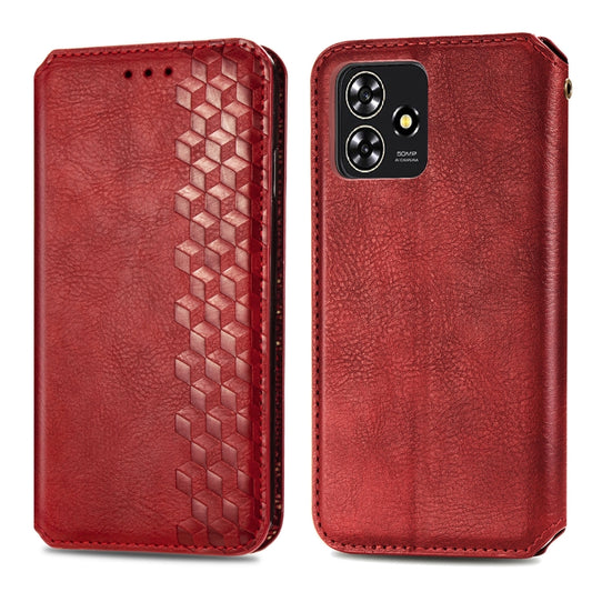 For ZTE Blade A73 4G Cubic Grid Pressed Magnetic Leather Phone Case(Red) by bashfashion