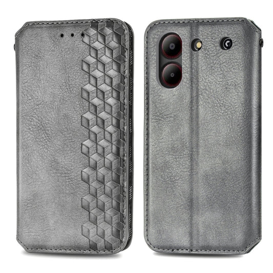 For ZTE Blade A54 Cubic Grid Pressed Magnetic Leather Phone Case(Grey) by bashfashion