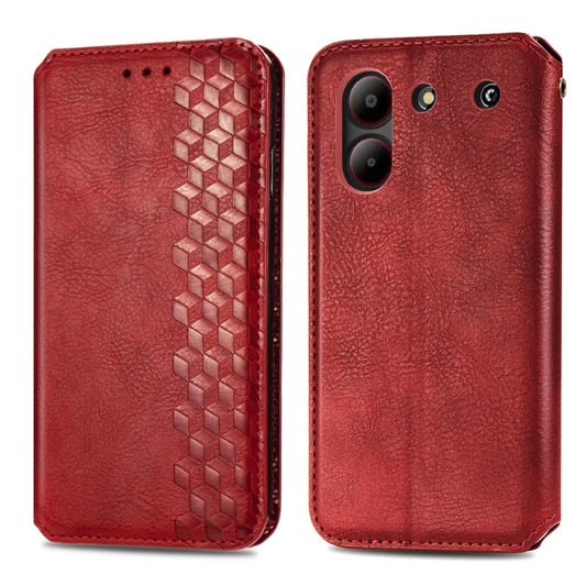 For ZTE Blade A54 Cubic Grid Pressed Magnetic Leather Phone Case(Red) by bashfashion
