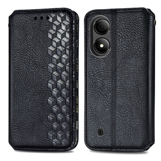 For ZTE Blade A33S Cubic Grid Pressed Magnetic Leather Phone Case(Black) by bashfashion