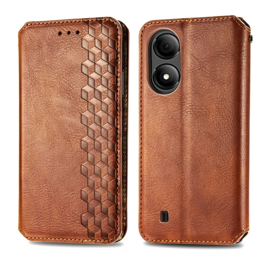 For ZTE Blade A33S Cubic Grid Pressed Magnetic Leather Phone Case(Brown) by bashfashion