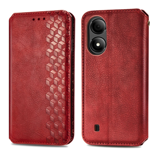 For ZTE Blade A33S Cubic Grid Pressed Magnetic Leather Phone Case(Red) by bashfashion