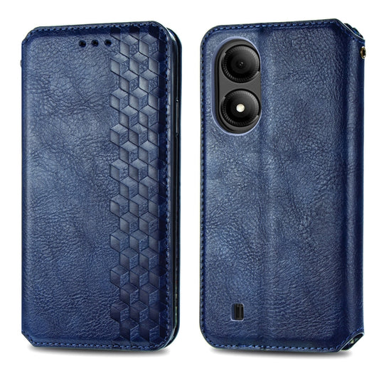 For ZTE Blade A33S Cubic Grid Pressed Magnetic Leather Phone Case(Blue) by bashfashion