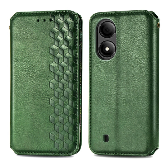 For ZTE Blade A33S Cubic Grid Pressed Magnetic Leather Phone Case(Green) by bashfashion