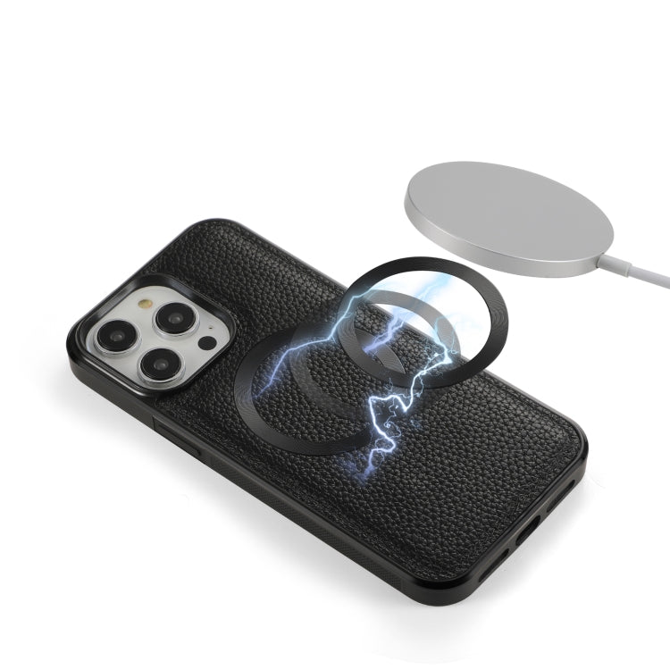 For iPhone 14 Plus MagSafe Crossbody Multi-functional Zipper Wallet Litchi Leather Phone Case(Black) by bashfashion