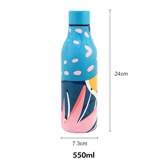 JUNSUNMAY Geometric Patterns Coating 304 Stainless Steel 550ml Water Vacuum Bottle(Dark Blue) by JUNSUNMAY