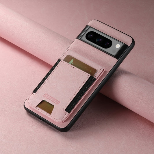 For Google Pixel 6 Suteni H03 Litchi Leather Card Bag Stand Back Phone Case(Pink) by Suteni
