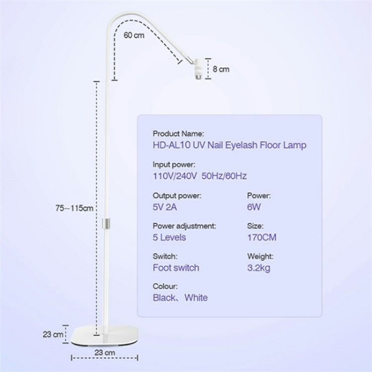 HD-AL10 UV Manicure Eyelash Beauty Floor Lamp Focus Adjustment Touch Dimming with Foot Switch, Plug:US Plug(Black) by bashfashion