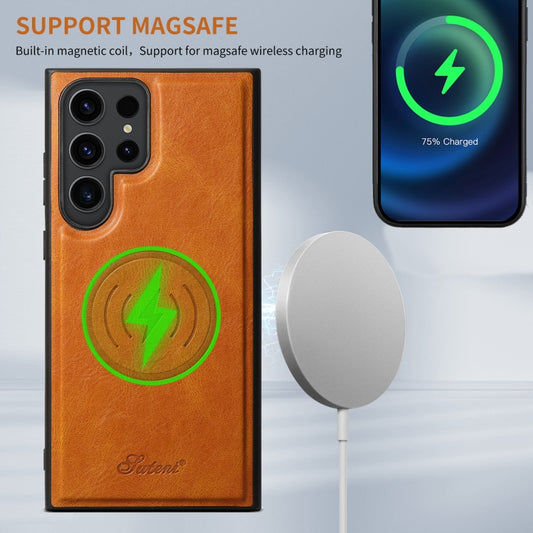 For Samsung Galaxy Note20 Ultra Suteni H17 Oil Eax Leather MagSafe Detachable Wallet Phone Case(Khaki) by Suteni