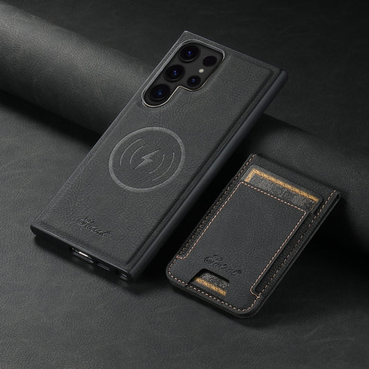 For Samsung Galaxy S23 Ultra 5G Suteni H17 Litchi Texture Leather MagSafe Detachable Wallet Phone Case(Black) by Suteni