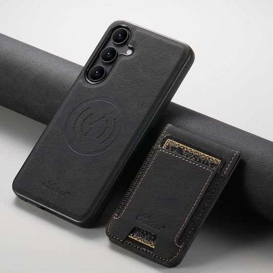 For Samsung Galaxy S25 5G Suteni H17 Litchi Texture Leather MagSafe Detachable Wallet Phone Case(Black) by Suteni