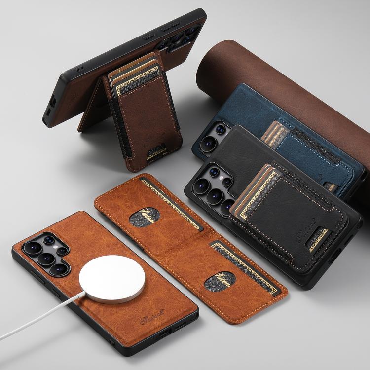 For Samsung Galaxy S24 5G Suteni H17 Litchi Texture Leather MagSafe Detachable Wallet Phone Case(Brown) by Suteni