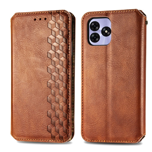 For UMIDIGI G5 Cubic Grid Pressed Magnetic Leather Phone Case(Brown) by bashfashion