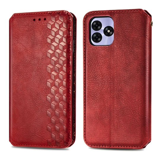 For UMIDIGI G5 Cubic Grid Pressed Magnetic Leather Phone Case(Red) by bashfashion