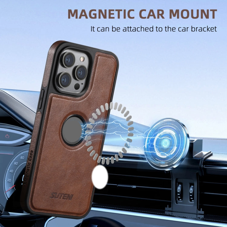 For iPhone 16 Pro Suteni G1 Magsafe Leather Back Phone Case(Brown) by Suteni