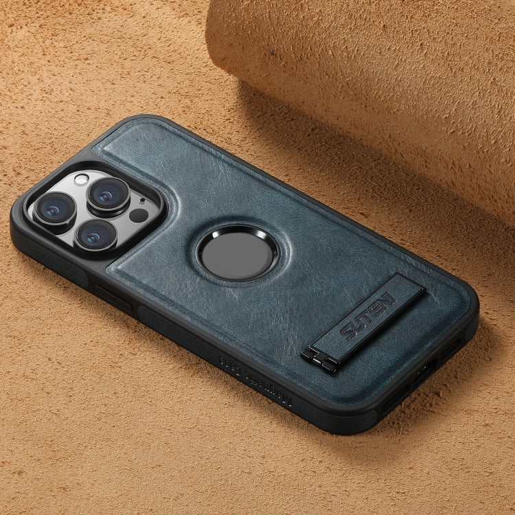 For iPhone 15 Pro Max Suteni G2 Magsafe Oil Wax Leather Back Phone Case with Holder(Blue) by Suteni