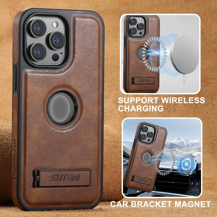 For iPhone 16 Pro Suteni G2 Magsafe Oil Wax Leather Back Phone Case with Holder(Brown) by Suteni