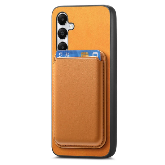 For Samsung Galaxy A14 Retro Magsafe Card Bag PU Back Cover Phone Case(Yellow) by bashfashion