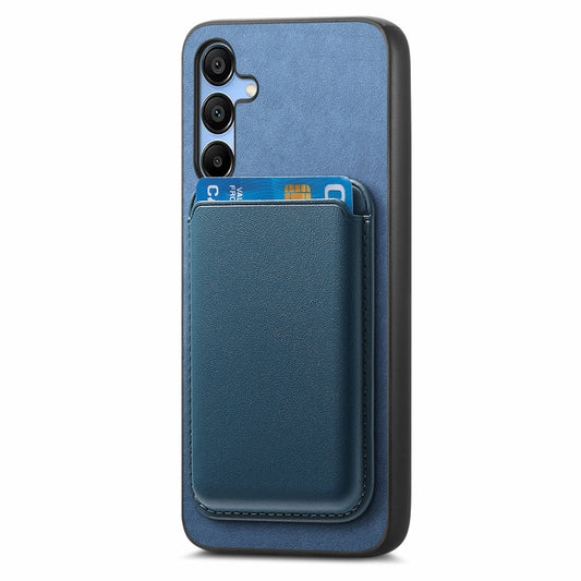 For Samsung Galaxy A34 Retro Magsafe Card Bag PU Back Cover Phone Case(Blue) by bashfashion