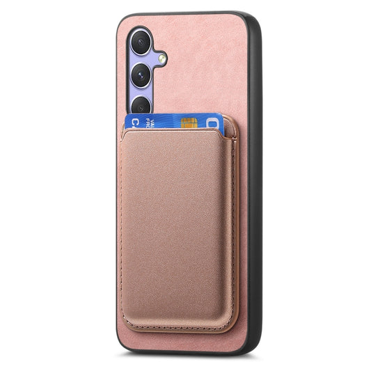 For Samsung Galaxy A54 Retro Magsafe Card Bag PU Back Cover Phone Case(Pink) by bashfashion