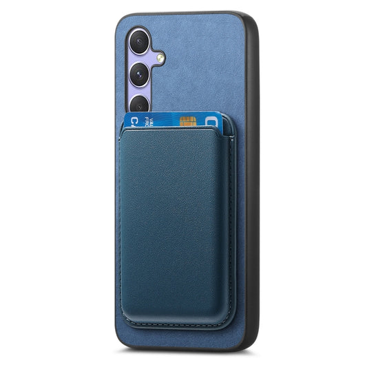 For Samsung Galaxy A54 Retro Magsafe Card Bag PU Back Cover Phone Case(Blue) by bashfashion
