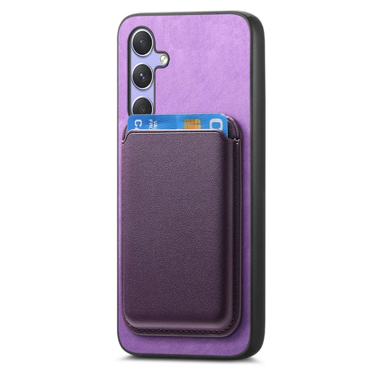 For Samsung Galaxy A55 Retro Magsafe Card Bag PU Back Cover Phone Case(Purple) by bashfashion