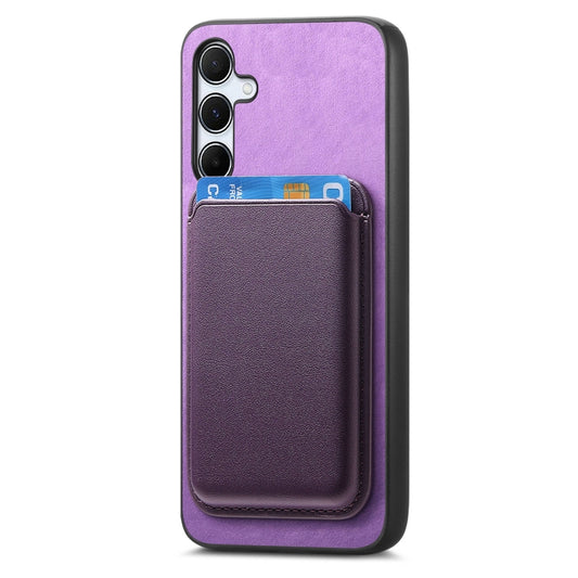 For Samsung Galaxy M14 5G Retro Magsafe Card Bag PU Back Cover Phone Case(Purple) by bashfashion