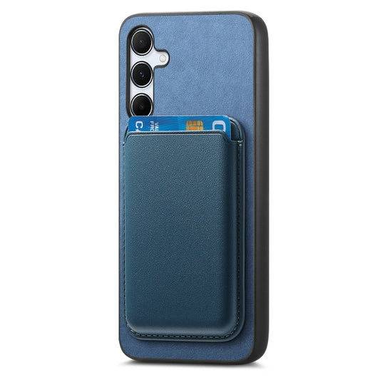 For Samsung Galaxy M54/F54 5G Retro Magsafe Card Bag PU Back Cover Phone Case(Blue) by bashfashion