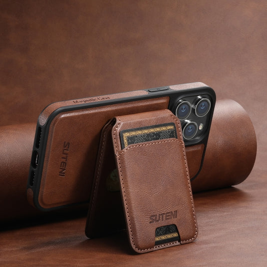 For iPhone 12 Pro Suteni M2 Oil Wax MagSafe Horizontal Card Bag Phone Case(Brown) by Suteni