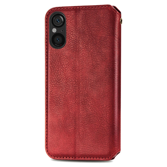 For Sony Xperia 5 V Cubic Grid Pressed Magnetic Leather Phone Case(Red) by bashfashion