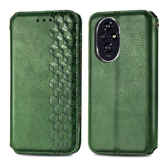 For Honor 200 Cubic Grid Pressed Magnetic Leather Phone Case(Green) by bashfashion