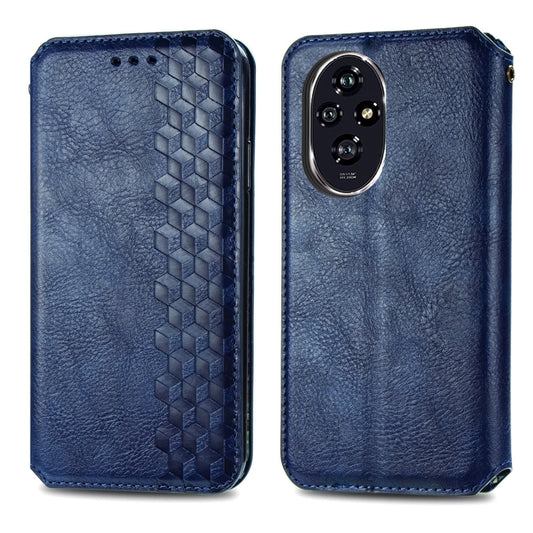 For Honor 200 Pro Cubic Grid Pressed Magnetic Leather Phone Case(Black) by bashfashion