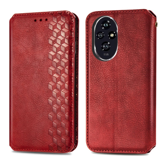 For Honor 200 Pro Cubic Grid Pressed Magnetic Leather Phone Case(Red) by bashfashion