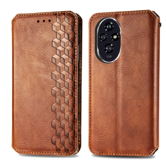 For Honor 200 Pro Cubic Grid Pressed Magnetic Leather Phone Case(Brown) by bashfashion