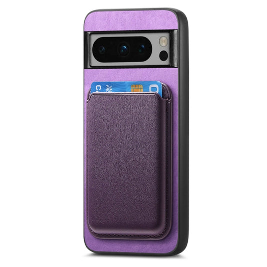 For Google Pixel 8a Retro Magsafe Card Bag PU Back Cover Phone Case(Purple) by bashfashion