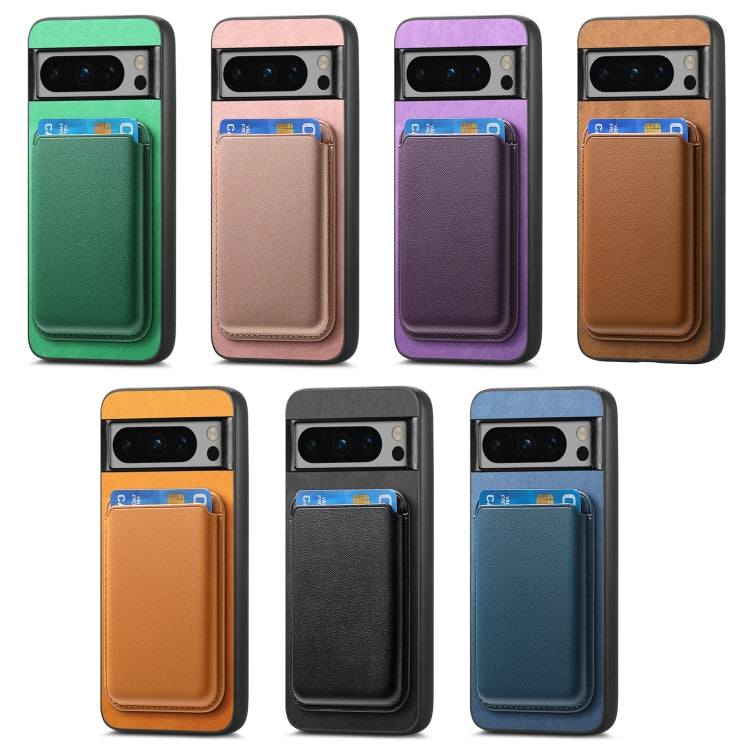 For Google Pixel 7 Retro Magsafe Card Bag PU Back Cover Phone Case(Purple) by bashfashion