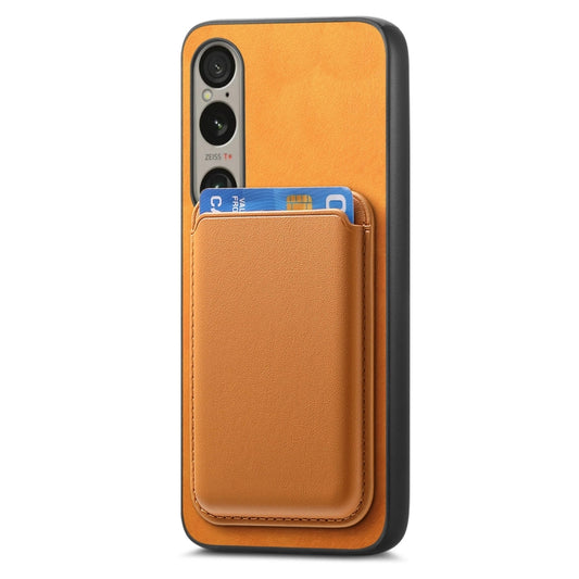 For Sony Xperia 1 V Retro Magsafe Card Bag PU Back Cover Phone Case(Yellow) by bashfashion
