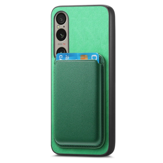 For Sony Xperia 1 V Retro Magsafe Card Bag PU Back Cover Phone Case(Green) by bashfashion
