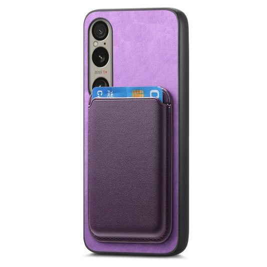 For Sony Xperia 10 V Retro Magsafe Card Bag PU Back Cover Phone Case(Purple) by bashfashion