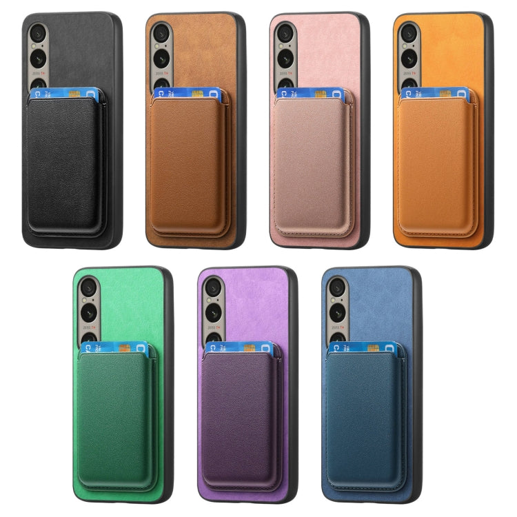 For Sony Xperia 1 V Retro Magsafe Card Bag PU Back Cover Phone Case(Purple) by bashfashion