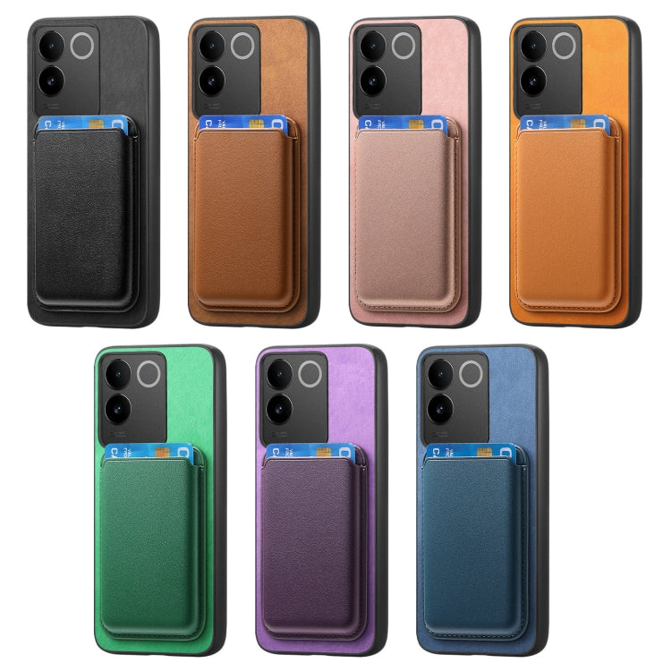 For vivo S18e 5G Retro Magsafe Card Bag PU Back Cover Phone Case(Yellow) by bashfashion