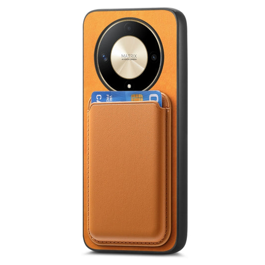 For Honor Magic6 Pro 5G Retro Magsafe Card Bag PU Back Cover Phone Case(Yellow) by bashfashion