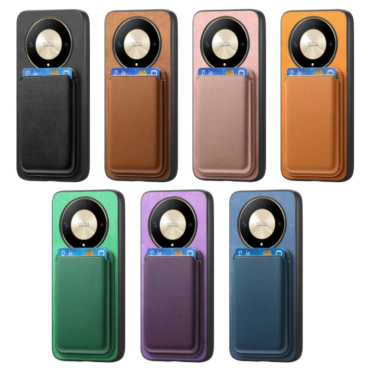 For Honor X50 Pro 5G Retro Magsafe Card Bag PU Back Cover Phone Case(Blue) by bashfashion