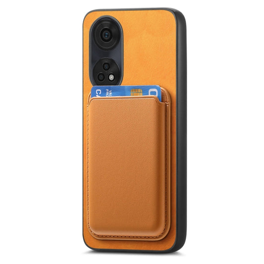 For OPPO Reno11 F Retro Magsafe Card Bag PU Back Cover Phone Case(Yellow) by bashfashion