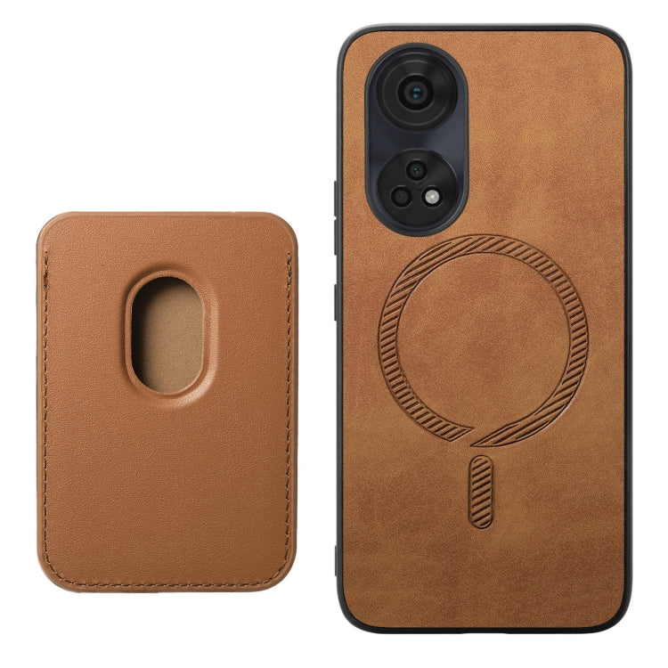 For OPPO Reno11 Pro 5G Global Retro Magsafe Card Bag PU Back Cover Phone Case(Brown) by bashfashion