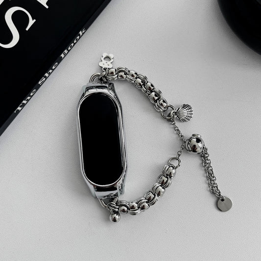For Xiaomi Mi Band 3 / 4 Beaded Bracelet Metal Watch Band(Silver+Single Bead) by bashfashion