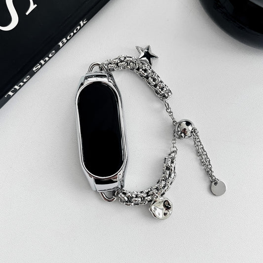 For Xiaomi Mi Band 5 / 6 Beaded Bracelet Metal Watch Band(Silver+Star) by bashfashion