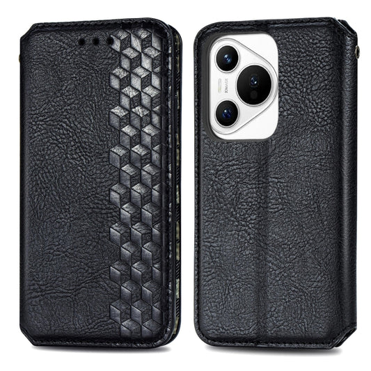 For Huawei Pura 70 Cubic Grid Pressed Magnetic Leather Phone Case(Black) by bashfashion